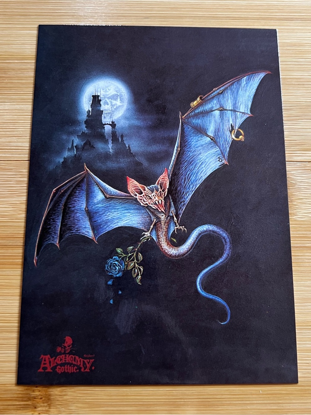 Vintage Alchemy Gothic Dragon Postcard Blue Moon Castle Dark Fantasy Art 1990